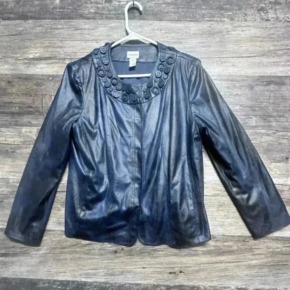 Chico's Navy Blue & Black Shiny Jacket Blazer - Picture 1 of 8